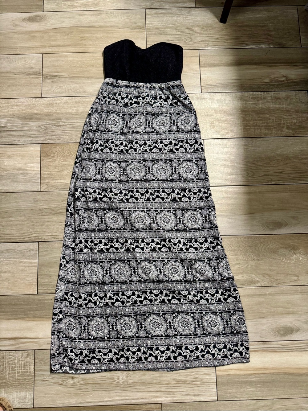 Black and White Strapless Maxi Skirt Dress